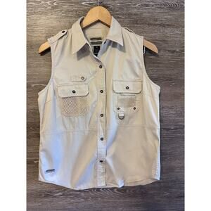 Vintage Lauren Ralph Lauren Vest Womens Medium Safari Utility Khaki Crochet
